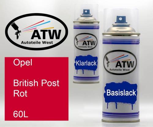 Opel, British Post Rot, 60L: 400ml Sprühdose + 400ml Klarlack - Set, von ATW Autoteile West.